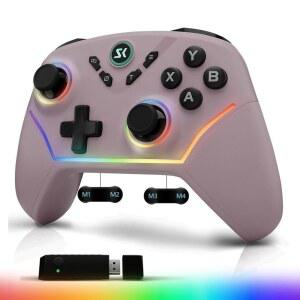 홀 효과 조이스틱 및 트리거가 있는 무선 PC 컨트롤러, 1000Hz 폴링 속도, 트리거 잠금, PC용 블루투스 프로 게이밍 컨트롤러 /Steam /Luna /Tesla - 4 매크로 터보, 다이내믹 RGB, 핑크