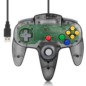 유선 USB N64 컨트롤러, 윈도우 PC MAC 라즈베리 PI 레트로피용 FISUPER 클래식 비디오 게임 컨트롤러 게임패드 (클리어 블랙)