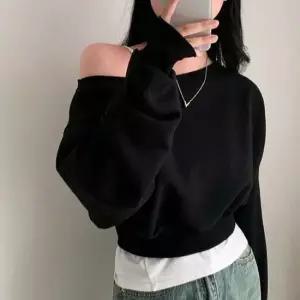 짧은 3색 티셔츠 언발 상의 크롭맨투맨 오프숄더 여성
