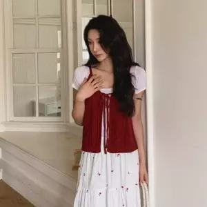 옷자락 여자 데일리 레이어드 꽈배기 니트 조끼 뷔스티에