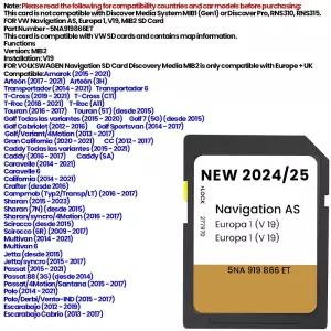 2024/2025 GPS SD 카드 VW 내비게이션 Nuevo Discover Media MIB2 유럽 및 영국 지도 전용