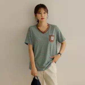 [66-110] 레온 스트라이프 배색 반팔 티