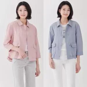 지센 여성 린넨 혼방 스탠카라 카고포켓 루즈핏 코트 LCCAP423