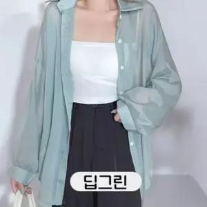 셔츠 베리노블 캐주얼셔츠 긴팔 시스루 디자인 딥그린색 여름 루즈핏 린넨