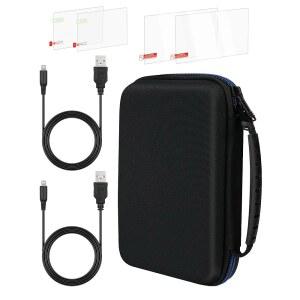 USB 충전 케이블이 장착된 휴대용 케이스 Nintendo 3DS XL / 2DS XL, 하드 보호 쉘 여행 및 새로운 콘솔과 호환되는 상단 하단 화면용 필름 2세트