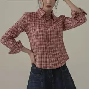 여자 데일리 슬림핏 카라 긴팔 체크 셔츠
