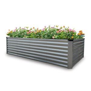 GARDMAX 8x4x2FT 아연 도금 레이즈드 가든 베드 키트, 조립이 쉬운 금속 화분 상자 야외, 채소, 과일, 꽃, 허브를 위한 대형 직사각형 실버