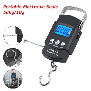 50kg10g 휴대용 전자 저울 LCD 디지털 디스플레이 핸드 스케일 1m 측정 테이프, 여행 낚시 교수형 후크