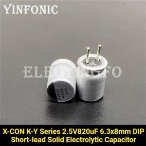 10Pcs100Pcs X-CON K-Y 시리즈 2.5V820uF 6.3x8mm DIP 짧은 리드 820UF2.5v 마더 보드 알루미늄 전해 커패