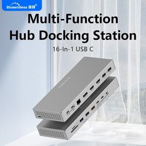 블루엔들리스 16 in 1 트리플 모니터 4K 디스플레이 타입 C 허브 도킹 스테이션 랜 RJ45 어댑터 10Gbps USB