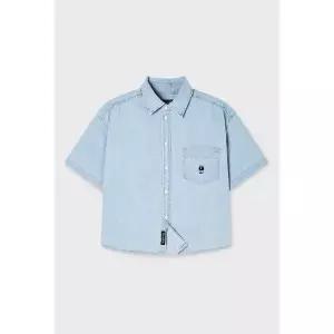 후아유 Steve 데님 청 크롭 Short Sleeve 셔츠 남방s WHYJG2522F 480514