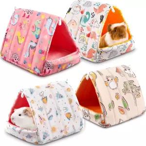 Cinnvoice 4Pcs 기니피그 은신처 침대 터널 토끼 세탁 가능한 작은 집 케이지 액세서리 고슴도치 마우스