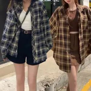친절한탄씨 WL 여성 오버핏 체크 셔츠 가을 긴팔 여자 남방 체크셔츠 체크남방 여성셔츠 출근룩