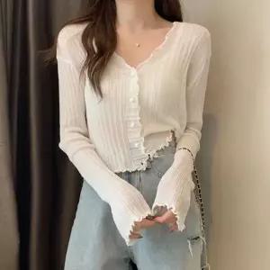 [하프클럽/]여성 여름 시즌 프릴 브이넥 크롭 가디건