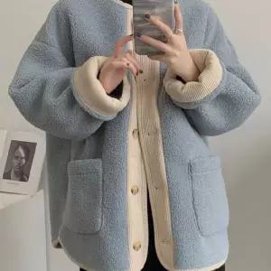 엘럽 여친 미디 빈티지 모피 코트 콤비 램스울 오버핏 움 원템1