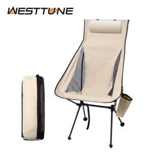 WESTTUNE 레스트가 있는 휴대용 의자 접이식 야외 합금 관광 의자 가구 의자 캠핑 낚시 경량 알루미늄