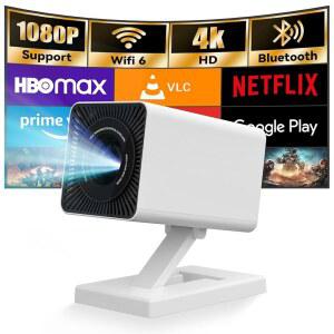 [내장 앱 및 2026 업그레이드] 미니 휴대용 1080P / 4K 지원 스마트 자동 키스톤 보정 기능 홈 영화 폰 TV