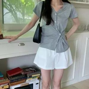 [하프클럽/셀러허브_여성트랜드패션]여자 브이넥 골지 베이직 반팔 가디건