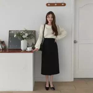 [하프클럽/]여성 라운드넥 퍼프소매 리본 장식 블라우스
