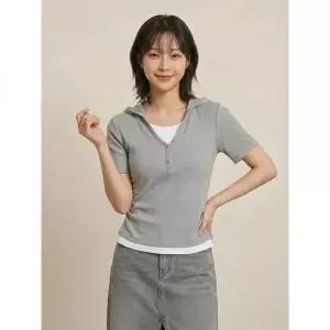 행텐 여성 웨일 후드 레이어드 반팔 티셔츠_055(10570-131-412-69) 585987Moony