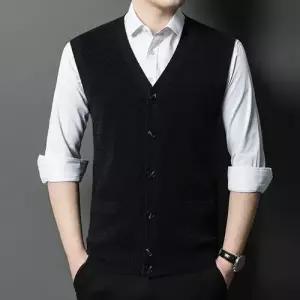 남성용 울 활용도 만점 조끼 캐쥬얼 나시 넥 민소매 카디건니트 도톰 말 M스포1