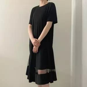 [하프클럽/셀러허브_여성트랜드패션]피서룩 시스루 무지 플레어 블랙 롱원