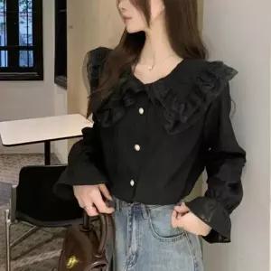 [하프클럽/셀러허브_여성트랜드패션]여자 루즈핏 레이스 진주 프릴 블라우