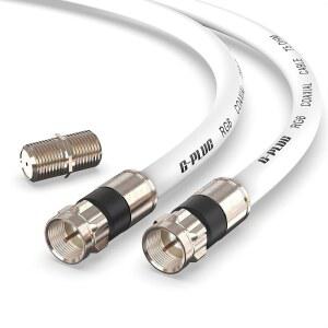 G-PLUG 10FT RG6 동축 케이블 커넥터 세트 - 고속 인터넷, 광대역 및 디지털 TV 공중, 위성 스카이 연장 날씨 밀봉 이중 고무 오링 압축 화이트