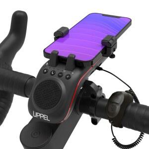 UPPEL 블루투스 스피커 자전거 다기능 휴대폰 홀더 10 in 1 LED 조명 경적 마이크 도로 및 산악 블랙 에