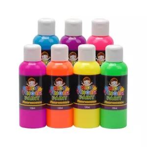 (튼튼)키즈 핑거페인트 형광색120ml 7색 세트물감 미술 놀이 어린이 그림 슈퍼워셔블 그리기