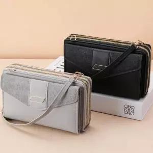 [하프클럽/]여성용 2단 지퍼 포켓 크로스백 지갑 수납력 가죽 지갑