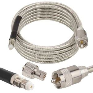 무커프 CB 동축 케이블 10피트, 저손실 RG8X 좌초 코어 안테나 PL-259 및 FME/PL259 남성 커넥터 - 10피트