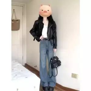 빈티지 여성용 검정 단봄가을 PU 트렌디 아이템 자켓 가죽 재킷 HT3
