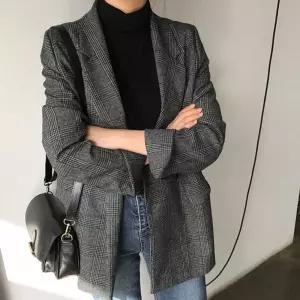 롤업 아우터 오피스룩 체크자켓 소매 가을