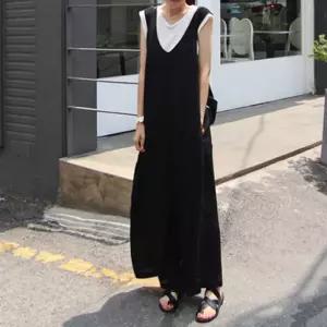 포켓 여성 와이드 빅사이즈 점프수트 U넥 팬츠