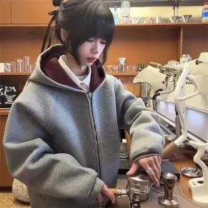 남자 빨강 봄 후드티 공기층 컷팅 집업 상의 가디건 제왕 카디건 내피 젠1