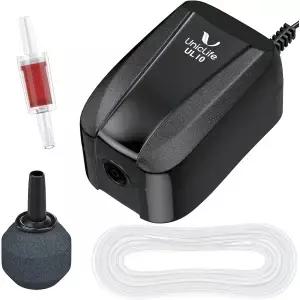 유니라이프 아쿠아리움 에어 펌프 듀얼 콘센트 어항 에어레이터 5-200갤런 탱크용 액세서리 포함