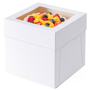 케이크 상자 3팩 10인치, 10x10x8인치 높이 큰 상자, 뚜껑이 있는 일회용 운반 용기, 창문이 베이커리 쿠키 파이 컵케이크 페이스트리-결혼식, 생일, 파티