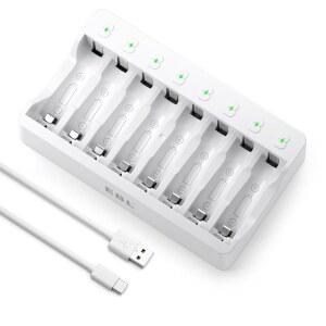 NiMH NiCD 충전식 배터리용 EBL 8 Bay AA 배터리 충전기, USB 고속 충전, 독립 슬롯, 에어소프트 스마트 충전기