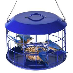 KINGSYARD BLUEBIRD 야외 걸이용 피더 전체 용이 다람쥐 트레이 모이통 블루 방지 케이지 내후성 포함 금속 리필 세척 밀웜