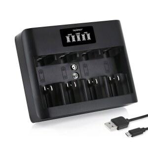 AA, AAA, C, D, 9V 충전식 배터리용 LCD, 마이크로 USB/타입 C 입력이 가능한 에너지 TN486U 5-Bay 범용 배터리 충전기