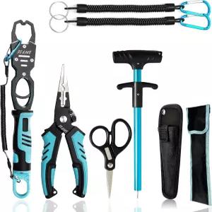 셀레이크 7 PCS 낚시 도구 키트 펜치 체중계가 있는 물고기 립 그립 슈퍼 라인 가위 갈고리 제거기 완전한