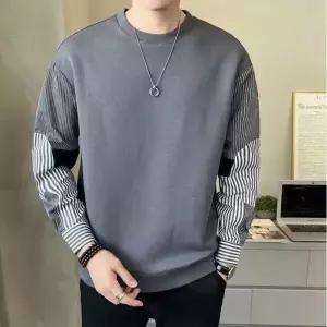 남친 캐주얼 체크 프린트셔츠 남방 맨투맨 봄가을 멋쟁이 라운드 스트라이프 셔츠 소매 상의 admr3