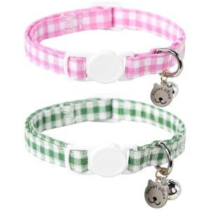 LIONET PAWS 2피스 고양이 목걸이 그린 조절 귀여운 펜던트가 그리드와 칼라 고양이에게 이상적 가능한 버클 브랜드 핑크 여아 남아 새끼 있는 분리형