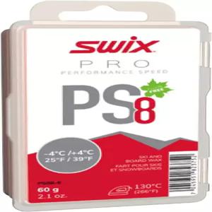 Swix PRO 스피드 왁스 - PS8 레드 화씨 25~39도 60g 바 플루오로 프리 스키 또는 스노보드
