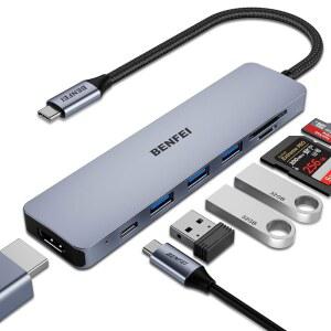 BENFEI USB C HUB 7-in-1 HDMI(4K@60Hz, 인증 완료), 100W 전원 공급, 3*USB 3.0, SD /TF 카드 리더(160MB/s)와 호환되는 15 Pro /Max, , Pro, S23, XPS17