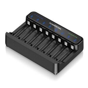 AAA Ni-MH /1.5V 리튬 충전식 배터리용 파워오울 스마트 배터리 충전기, 타입-C 입력, 8 슬롯