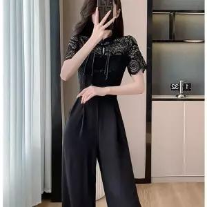 포뇨 블랙 검은 여성바지 점프슈트 색 슈트 점프 와이드 OPH5