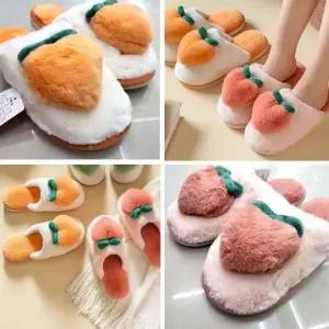 [하프클럽/]포근한 복숭아빛 뽀송이 퍼 실내화 겨울용 방한 슬리퍼