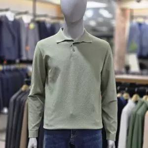 [런던포그]춘하 플레인 긴팔 에리니트 카키티셔츠
